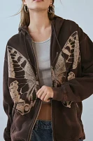 Project Social T Butterly Graphic Zip-Up Hoodie Sweatshirt