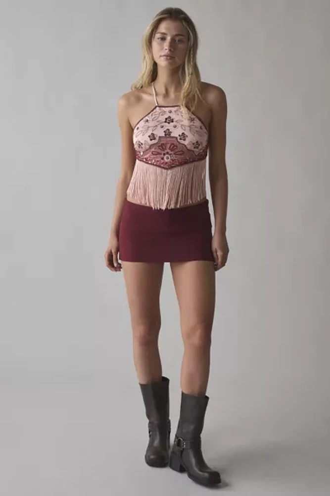 UO Zolli Embroidered Open-Back Fringe Halter Top