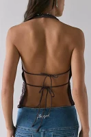 UO Carmellia Embellished Split-Front Flyaway Halter Top