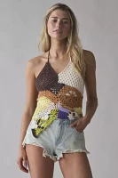 Kimchi Blue Molly Floral Crochet Open-Back Tie Halter Tank Top