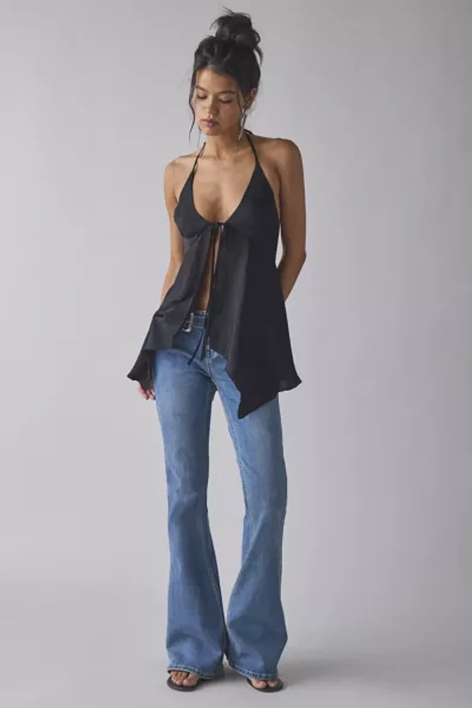 UO Catie Halter Split-Front Flyaway Tunic Top