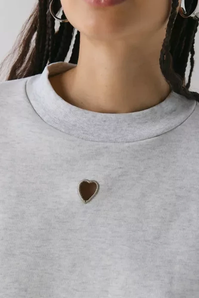 Daughter Lessons Love Heart Cutout Crew Neck Pullover Sweatshirt