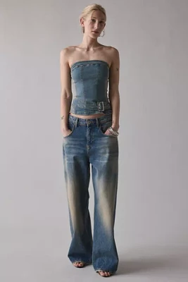 Silence + Noise Mia Belted Buckle Denim Tube Top