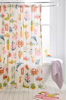 Tropical Vacay Icon Patterned Shower Curtain