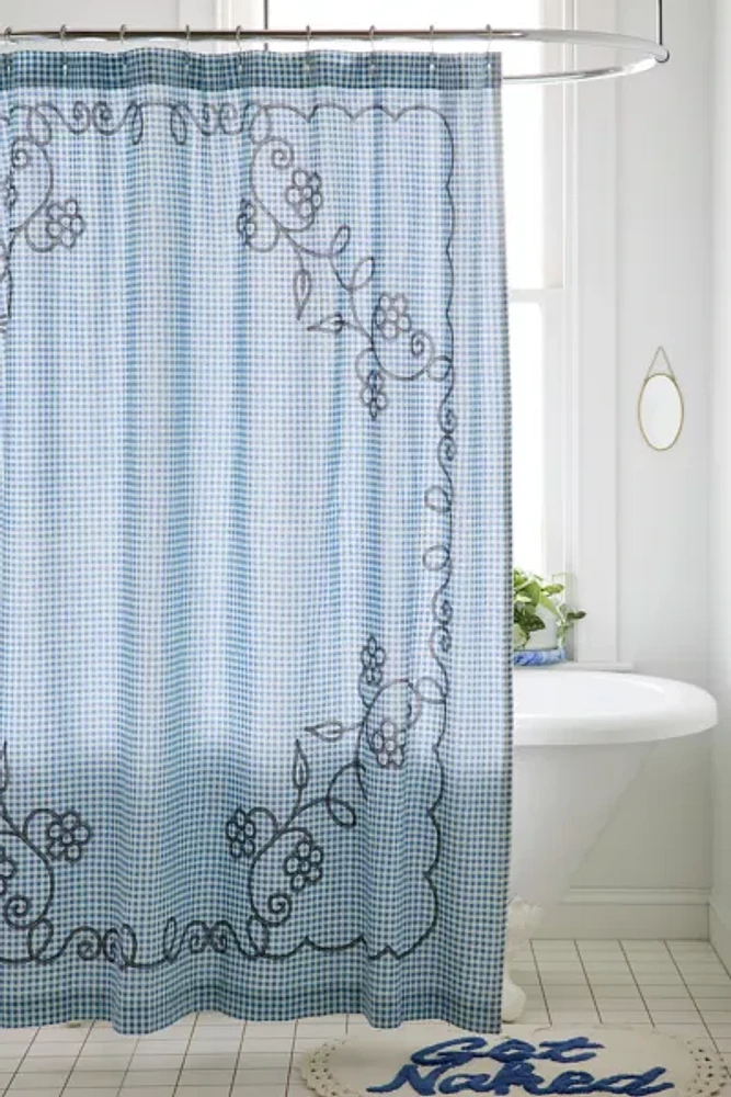 Jessie Gingham Floral Patterned Shower Curtain