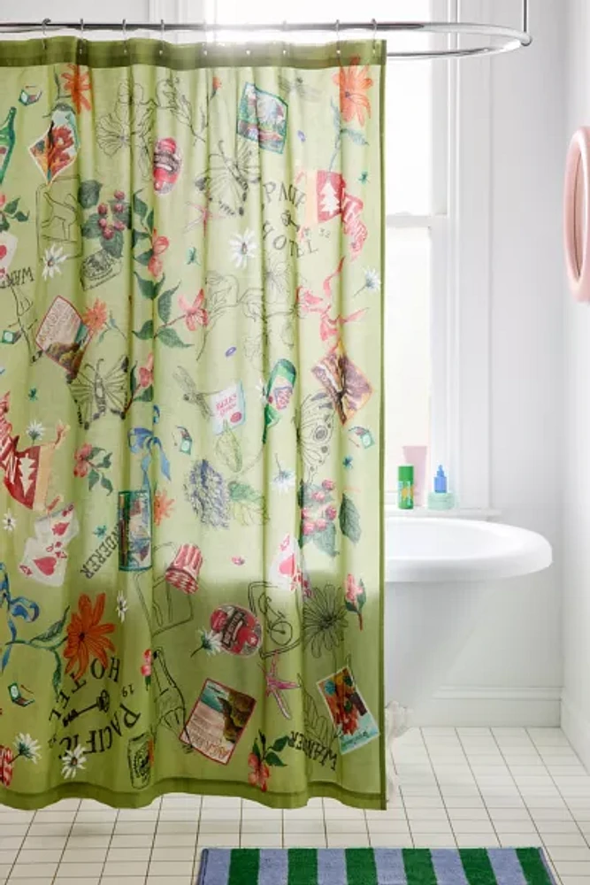 Postcard Patterned Shower Curtain