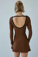 UO Tashie Ribbed Knit Open Back Long Sleeve Mini Dress