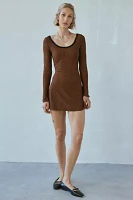 UO Tashie Ribbed Knit Open Back Long Sleeve Mini Dress