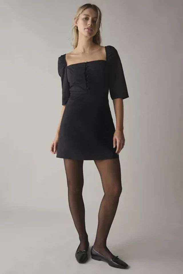 urban outfitters black mini dress UO Liv Satin Fit-And-Flare Keyhole Open Back Mini Dress