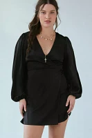 Glamorous Black Satin Long Sleeve Wrap Mini Dress