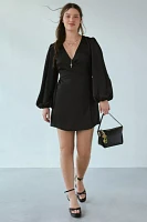 Glamorous Black Satin Long Sleeve Wrap Mini Dress