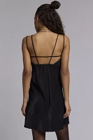 Glamorous Black Satin Strappy Mini Dress