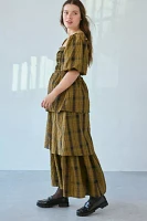 Glamorous Plaid Square Neck Tiered Maxi Dress