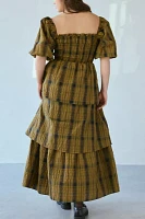 Glamorous Plaid Square Neck Tiered Maxi Dress