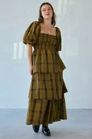 Glamorous Plaid Square Neck Tiered Maxi Dress