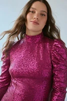 Glamorous Pink Sequin Mockneck Long Sleeve Mini Dress