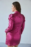 Glamorous Pink Sequin Mockneck Long Sleeve Mini Dress