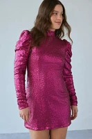 Glamorous Pink Sequin Mockneck Long Sleeve Mini Dress