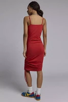 Glamorous Tomato Ruched Adjustable Tie Midi Dress