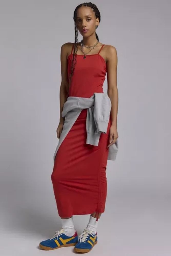 Glamorous Tomato Ruched Adjustable Tie Midi Dress