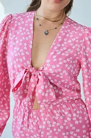 Glamorous Candy Pink Floral Tie-Front Romper