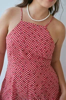 Glamorous Cherries + Checks Tie-Back Satin Romper