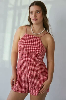 Glamorous Cherries + Checks Tie-Back Satin Romper