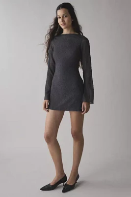 Motel Sava Open-Back Black Floral Chiffon Long Sleeve Mini Dress