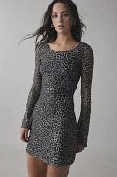 Motel Sartika Giraffe Print Mesh Bell Sleeve Mini Dress