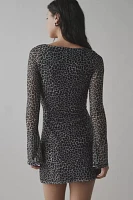 Motel Sartika Giraffe Print Mesh Bell Sleeve Mini Dress