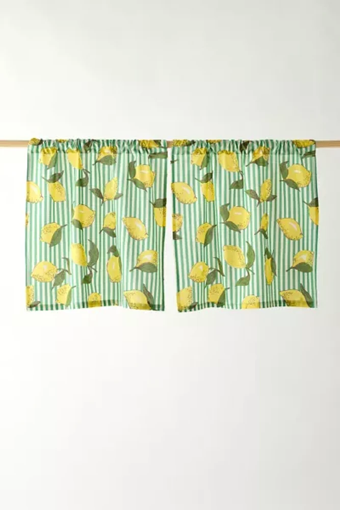 Lemon Graphic Stripe Patterned Café Curtain Set