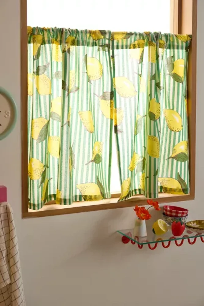 Lemon Graphic Stripe Patterned Café Curtain Set