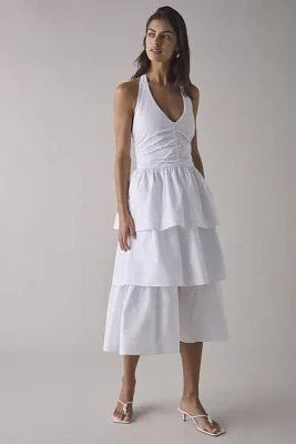 Glamorous Tiered Ruffle Cotton Halter Midi Dress