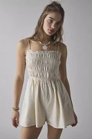 Glamorous Cotton-Linen Blend Ruffle Trim Smocked Romper