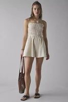 Glamorous Cotton-Linen Blend Ruffle Trim Smocked Romper