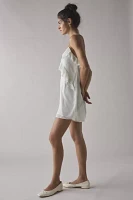 Glamorous Mint Blossom Chiffon Open-Back Ruffle Romper