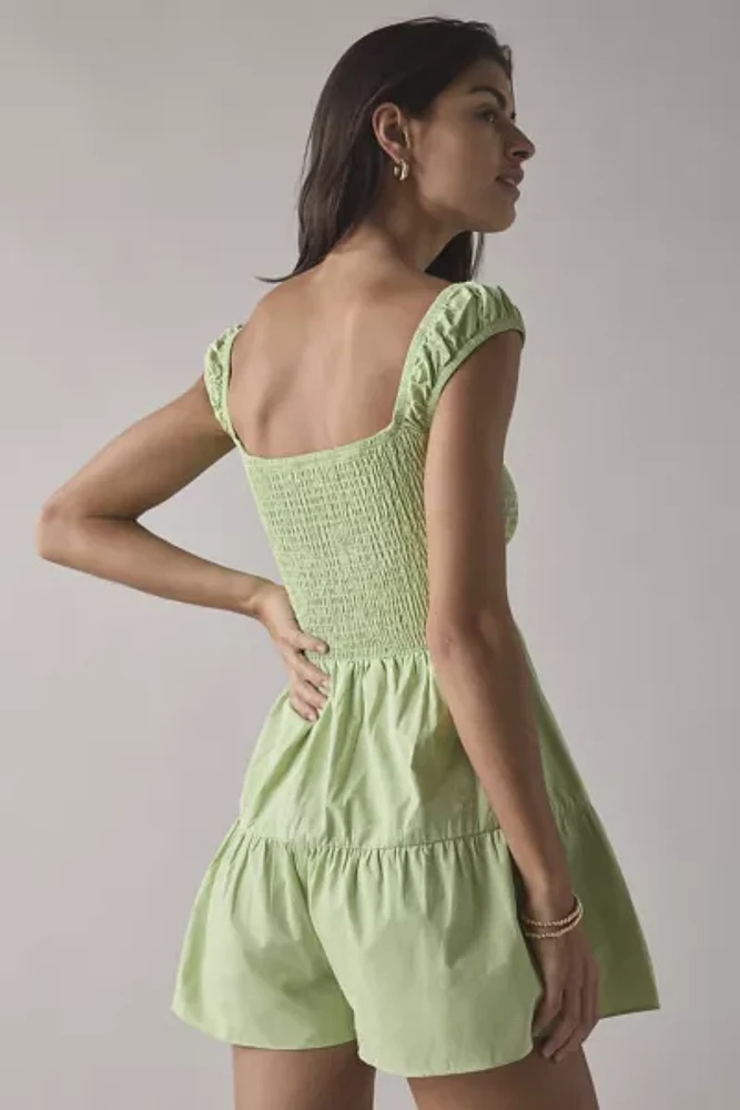 Glamorous Apple Green Cotton Square Neck Smocked Romper
