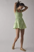 Glamorous Apple Green Cotton Square Neck Smocked Romper