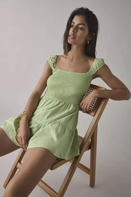 Glamorous Apple Green Cotton Square Neck Smocked Romper