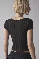 Kimchi Blue Anabella Textured Sheer Mesh Lettuce-Edge Top