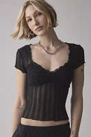 Kimchi Blue Anabella Textured Sheer Mesh Lettuce-Edge Top