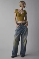 Kimchi Blue Anabella Textured Sheer Mesh Lettuce-Edge Top