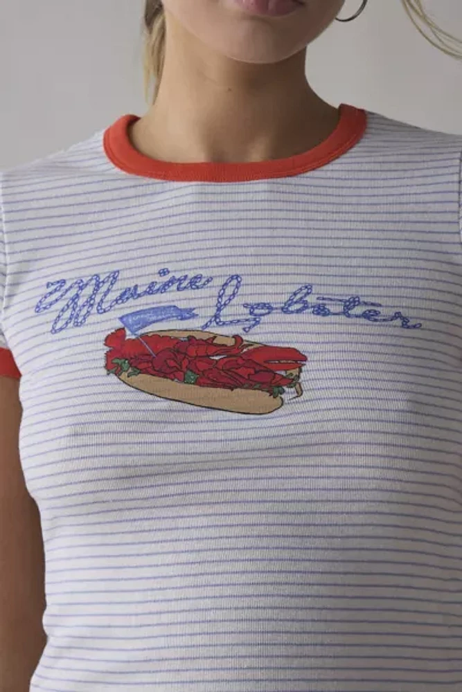 BDG Too Perfect Maine Lobster Roll Graphic Striped Ringer Baby Tee