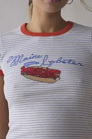 BDG Too Perfect Maine Lobster Roll Graphic Striped Ringer Baby Tee