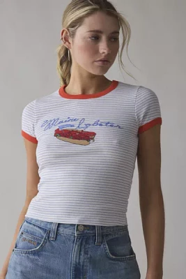 BDG Too Perfect Maine Lobster Roll Graphic Striped Ringer Baby Tee