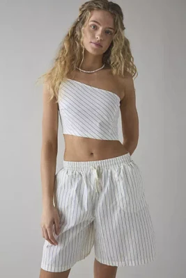 BDG Chelsea Striped Cotton One-Shoulder Crop Top & Longline Short Set