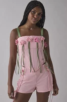 Tyler McGillivary Sylvia Floral Applique Ribbon Corset Top