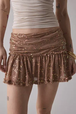 Kimchi Blue Janie Sequin-Embroidered Mesh Foldover Mini Skirt