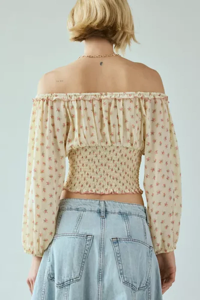 Kimchi Blue Daylight Smocked Tie-Front Cropped Blouse