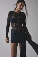 Lioness Midnight Sheer Lace Tie-Front Overlay Mini Dress